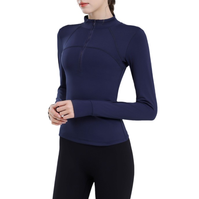 Padded half-zipper yoga clothing women long-sleeved outer wear outdoor morning running sports tops training fitness clothing winter new