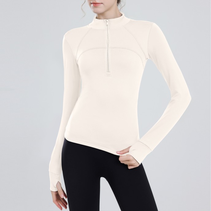 Padded half-zipper yoga clothing women long-sleeved outer wear outdoor morning running sports tops training fitness clothing winter new