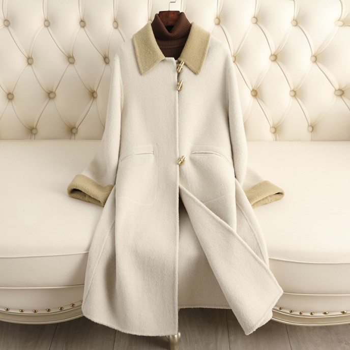 Fall and winter new double-sided tweed cashmere coat women in long fashion loose wool tweed jacket Fall and winter new double-sided tweed cashmere coat women in long fashion loose wool tweed jacket