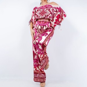 Fall new European and American women's temperament commuter printing long-sleeved strapless fashion suit female