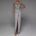 Spring and summer new women's long dress sexy halter pearl long-sleeved even Spring and summer new women's long dress sexy halter pearl long-sleeved even