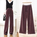 Golden Velvet Straight Pants Women Drawstring Narrow Wide Leg Skinny Premium Feeling Morandi Color Lengthened Tall Drag Pants Golden Velvet Straight Pants Women Drawstring Narrow Wide Leg Skinny Premium Feeling Morandi Color Lengthened Tall Drag Pants