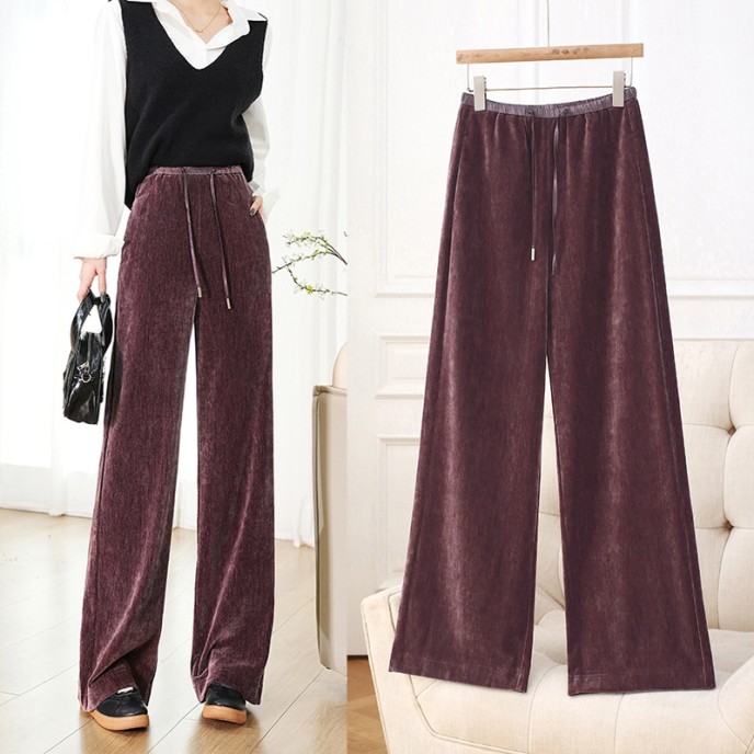 Golden Velvet Straight Pants Women Drawstring Narrow Wide Leg Skinny Premium Feeling Morandi Color Lengthened Tall Drag Pants Golden Velvet Straight Pants Women Drawstring Narrow Wide Leg Skinny Premium Feeling Morandi Color Lengthened Tall Drag Pants
