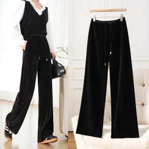 Golden Velvet Straight Pants Women Drawstring Narrow Wide Leg Skinny Premium Feeling Morandi Color Lengthened Tall Drag Pants