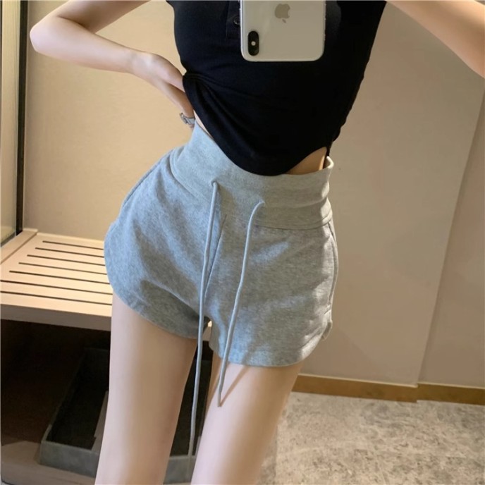 Gray Cotton Athletic Casual Shorts Women's Summer a-line High Waist Loose Wide Leg Beach Hot Pants Gray Cotton Athletic Casual Shorts Women's Summer a-line High Waist Loose Wide Leg Beach Hot Pants
