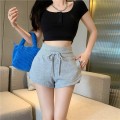 Gray Cotton Athletic Casual Shorts Women's Summer a-line High Waist Loose Wide Leg Beach Hot Pants Gray Cotton Athletic Casual Shorts Women's Summer a-line High Waist Loose Wide Leg Beach Hot Pants