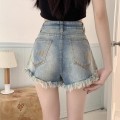 Raw edge denim shorts female summer thin gradient design sense hundred pants American high street casual shorts