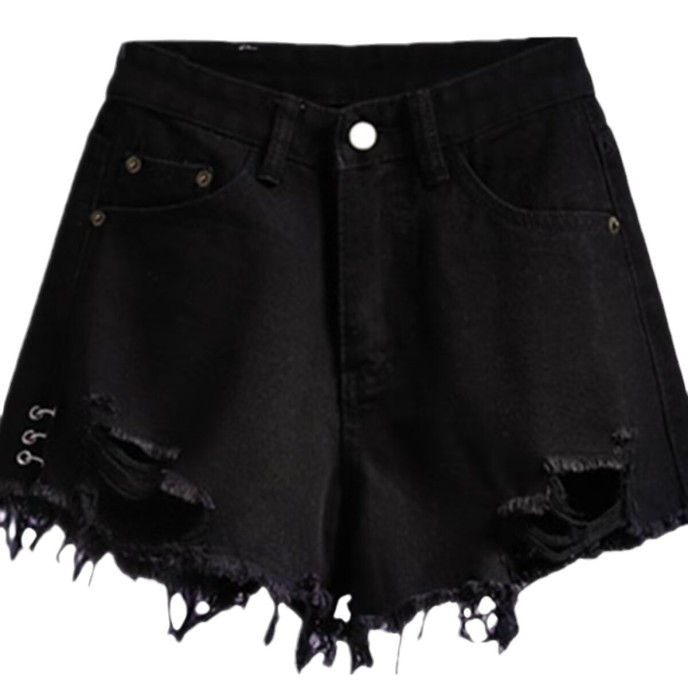 Summer Netroots with the same high-waisted broken holes denim shorts female 2025 new thin raw edges outside the a word hot pants tide