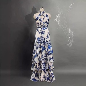 Summer New Boho Vacation Style Strappy Lolita Big Swing Dress Printed