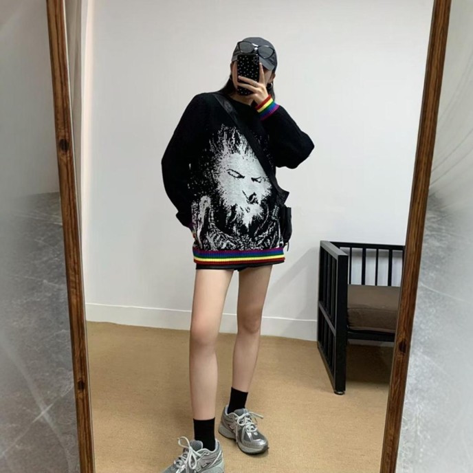 [Hot selling] Wukong Retro Rascal Knitted Top Women's Autumn and Winter New Trendy Brand Design Feeling Lazy Style Long Sleeve Sweater