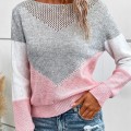 [Special Offers]Sweater autumn winter contrasting round neck pullover with hollow out slim fit long sleeved thin design