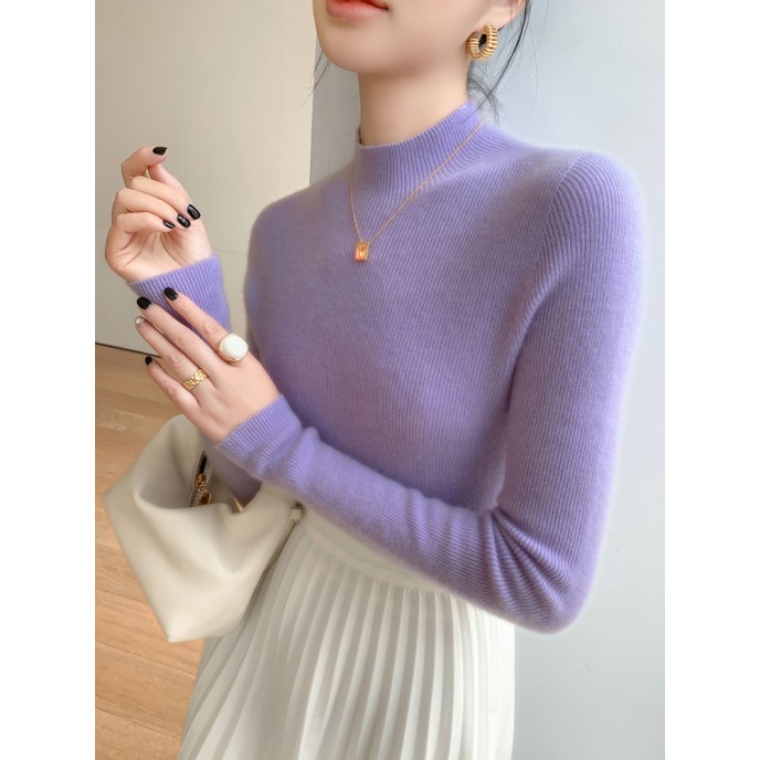 [Hot Sale] Seamless semi high neck soft glutinous cashmere sweater for women, slim fit and slimming sweater, knitted base sweater