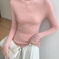 [Hot Sale] Seamless semi high neck soft glutinous cashmere sweater for women, slim fit and slimming sweater, knitted base sweater