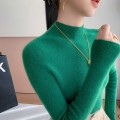 [Hot Sale] Seamless semi high neck soft glutinous cashmere sweater for women, slim fit and slimming sweater, knitted base sweater