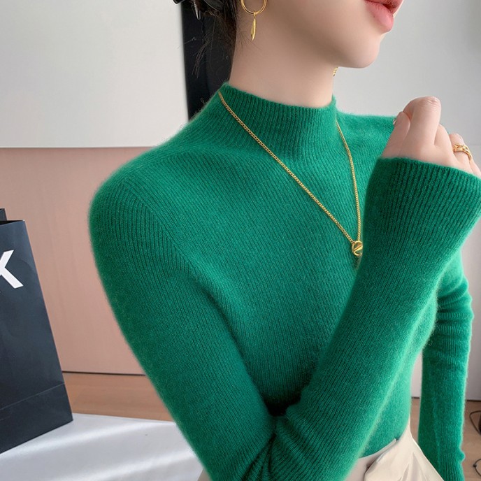 [Hot Sale] Seamless semi high neck soft glutinous cashmere sweater for women, slim fit and slimming sweater, knitted base sweater