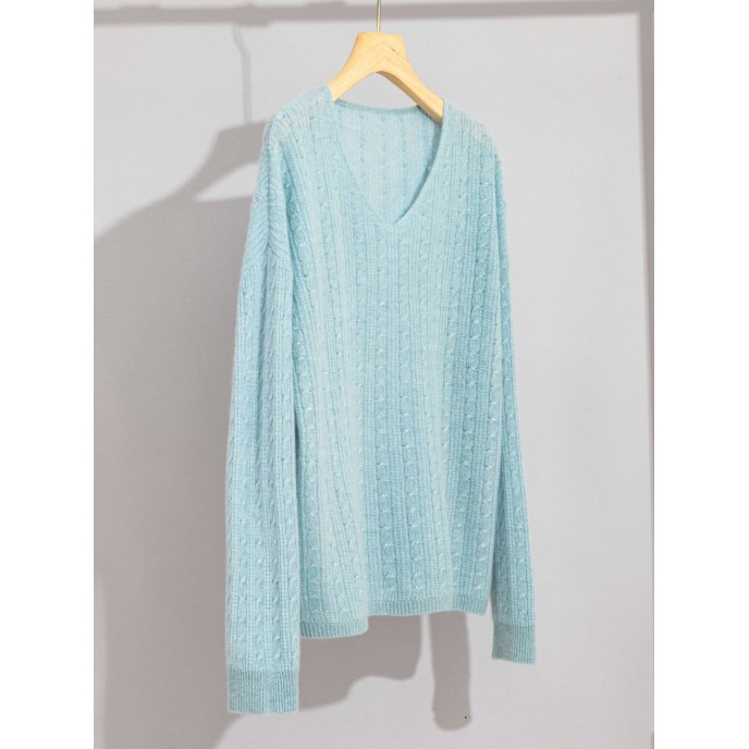 [New Product Launch] Cashmere sweater with crystal inlay for women, loose V-neck versatile base shirt, long sleeved sweater, autumn and winter coat