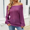 2025 Hollow Knitted Shirt Solid Color Sexy One Neck Off Shoulder Knitted Shirt for Women 2025 Hollow Knitted Shirt Solid Color Sexy One Neck Off Shoulder Knitted Shirt for Women
