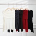 [Special Offers] Gentle style one shoulder Yangtze yarn knitted sweater for women in autumn, slim fit, high-end feeling, pleated off shoulder top