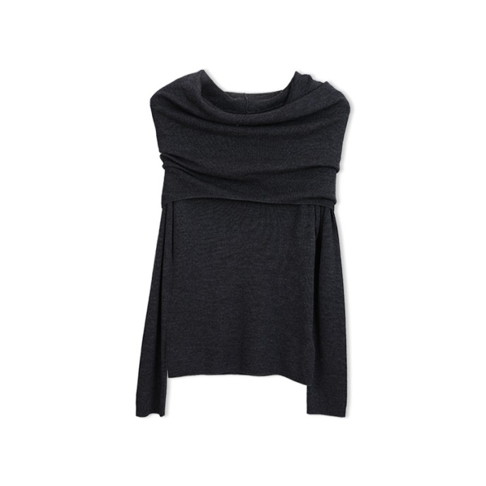 [Special Offers] Gentle style one shoulder Yangtze yarn knitted sweater for women in autumn, slim fit, high-end feeling, pleated off shoulder top