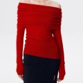 [Special Offers] Gentle style one shoulder Yangtze yarn knitted sweater for women in autumn, slim fit, high-end feeling, pleated off shoulder top