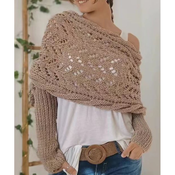 [Special Offers] Autumn and winter Meilun shawl knitted with a high-end feel, hollowed out and elongated double sleeves, draped over women's shoulders