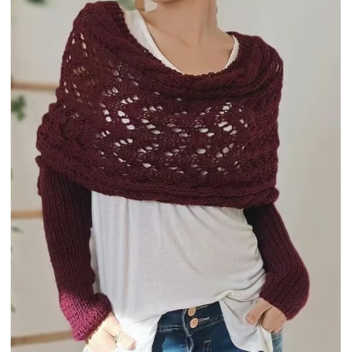 [Special Offers] Autumn and winter Meilun shawl knitted with a high-end feel, hollowed out and elongated double sleeves, draped over women's shoulders