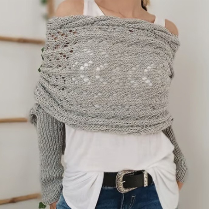[Special Offers] Autumn and winter Meilun shawl knitted with a high-end feel, hollowed out and elongated double sleeves, draped over women's shoulders