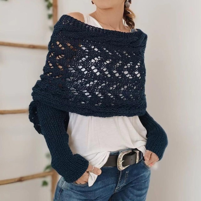 [Special Offers] Autumn and winter Meilun shawl knitted with a high-end feel, hollowed out and elongated double sleeves, draped over women's shoulders