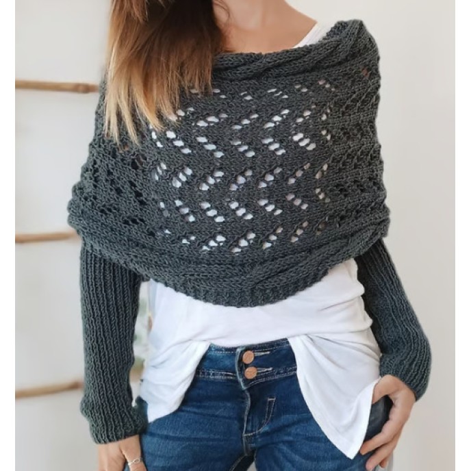 [Special Offers] Autumn and winter Meilun shawl knitted with a high-end feel, hollowed out and elongated double sleeves, draped over women's shoulders