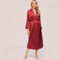 Ice silk silk pajamas female summer robe spring and summer new loose ladies home wear spring and autumn bathrobe morning robe Ice silk silk pajamas female summer robe spring and summer new loose ladies home wear spring and autumn bathrobe morning robe