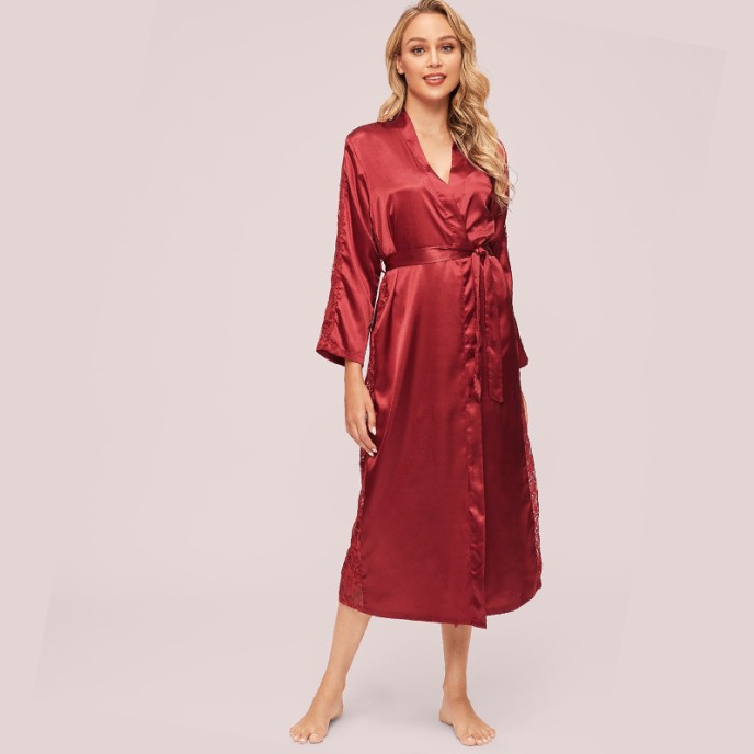 Ice silk silk pajamas female summer robe spring and summer new loose ladies home wear spring and autumn bathrobe morning robe Ice silk silk pajamas female summer robe spring and summer new loose ladies home wear spring and autumn bathrobe morning robe