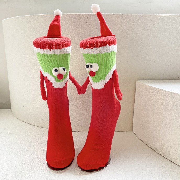 Big red magnetic Christmas hand socks female couple New Year long tube cotton Big red magnetic Christmas hand socks female couple New Year long tube cotton