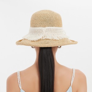 Hand-woven solid crocheted straw hat summer outdoor sun protection foldable sun hat leisure beach fisherman's hat