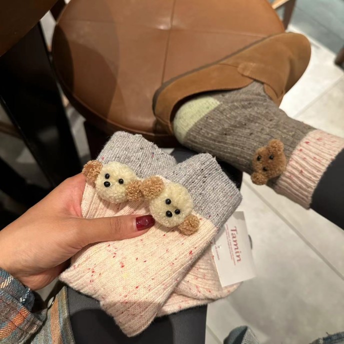 New wool warm padded Teddy dog doll socks in autumn and winter
