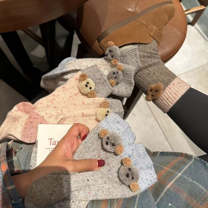 New wool warm padded Teddy dog doll socks in autumn and winter