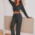 Autumn and winter women's homewear suit long-sleeved long pants two-piece set of ribbed warm home Autumn and winter women's homewear suit long-sleeved long pants two-piece set of ribbed warm home