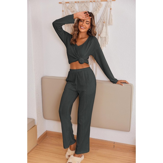 Autumn and winter women's homewear suit long-sleeved long pants two-piece set of ribbed warm home Autumn and winter women's homewear suit long-sleeved long pants two-piece set of ribbed warm home