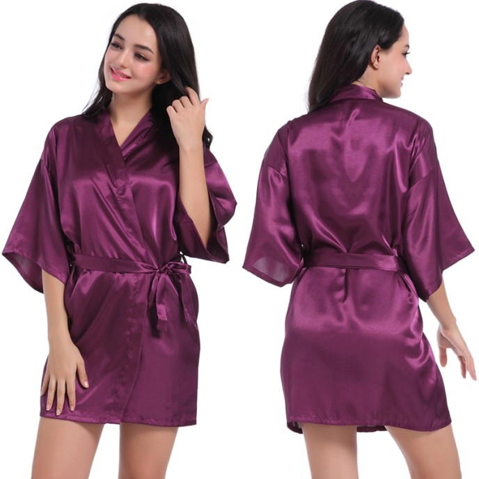 Women's robe bathrobe solid color glossy summer thin section sexy short cardigan robe Women's robe bathrobe solid color glossy summer thin section sexy short cardigan robe