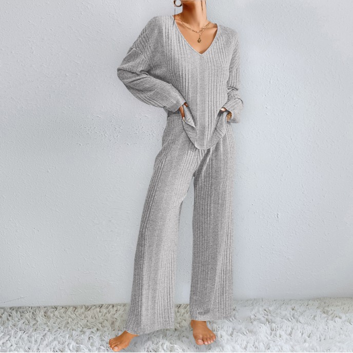 Autumn and winter women's homewear suit long-sleeved long pants two-piece set of ribbed warm home Autumn and winter women's homewear suit long-sleeved long pants two-piece set of ribbed warm home