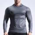 Running, bodybuilding, sweating and quick drying clothes, tight fitting long sleeved hooded fitness suit for men