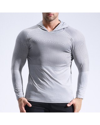 Running, bodybuilding, sweating and quick drying clothes, tight fitting long sleeved hooded fitness suit for men