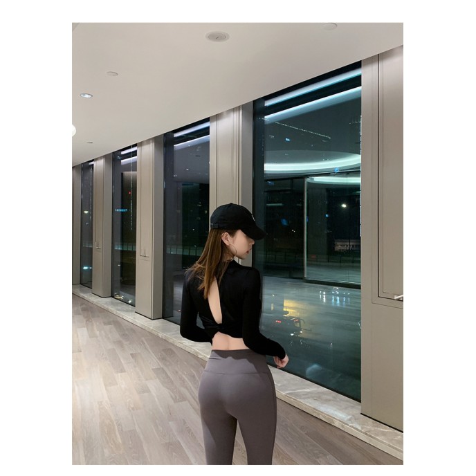 Sports long sleeved women's autumn and winter new sports top, yoga suit, quick drying, beautiful back, running exercise T-shirt, skin friendly and soft