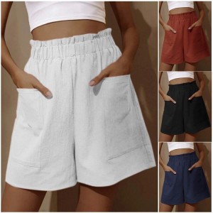 2025 New Women's Cotton and Linen Pod High Waist Shorts Fashion Wide Leg Casual Shorts