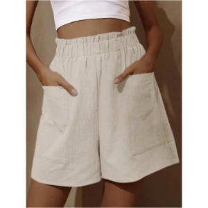 2025 New Women's Cotton and Linen Pod High Waist Shorts Fashion Wide Leg Casual Shorts