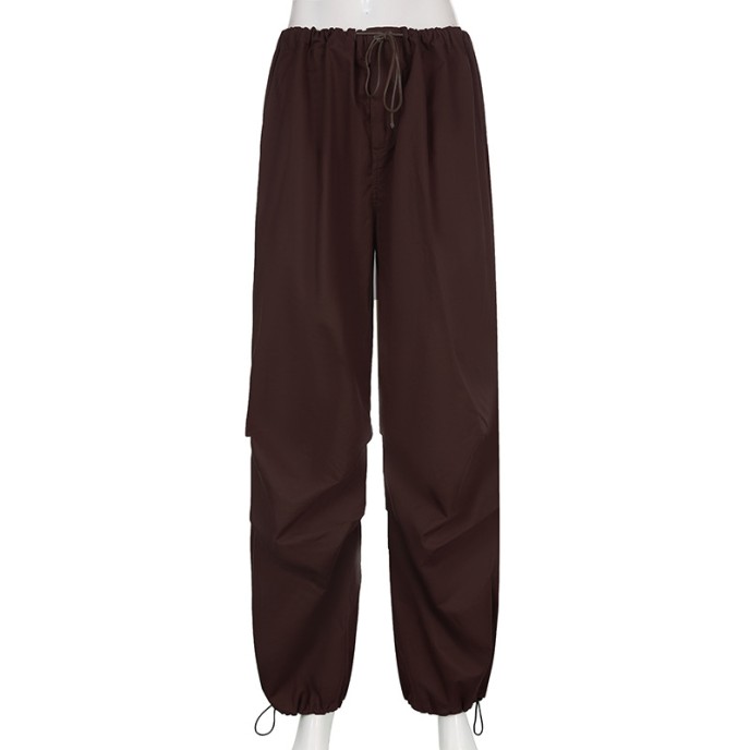 New European and American Spicy Girl Workwear Elastic Strap Drawstring Fashion Low Waist Wide Leg Casual Pants New European and American Spicy Girl Workwear Elastic Strap Drawstring Fashion Low Waist Wide Leg Casual Pants