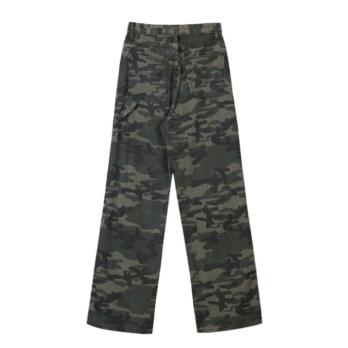 American style jeans, women's spicy girl retro hiphop camouflage workwear pants, women's summer hip-hop loose straight casual pants American style jeans, women's spicy girl retro hiphop camouflage workwear pants, women's summer hip-hop loose straight casual pants