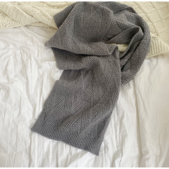 Women's warm solid color knitted wool herringbone thick scarf