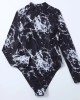 Black Print One Piece Swimsuit Zipper Long Sleeve Swimwear Sports