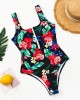 Printed Zipper Swimsuit One Piece Swimwear Floral