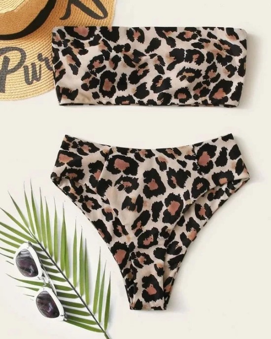 Leopard Print Bikini Suit for Women Push Up Bra